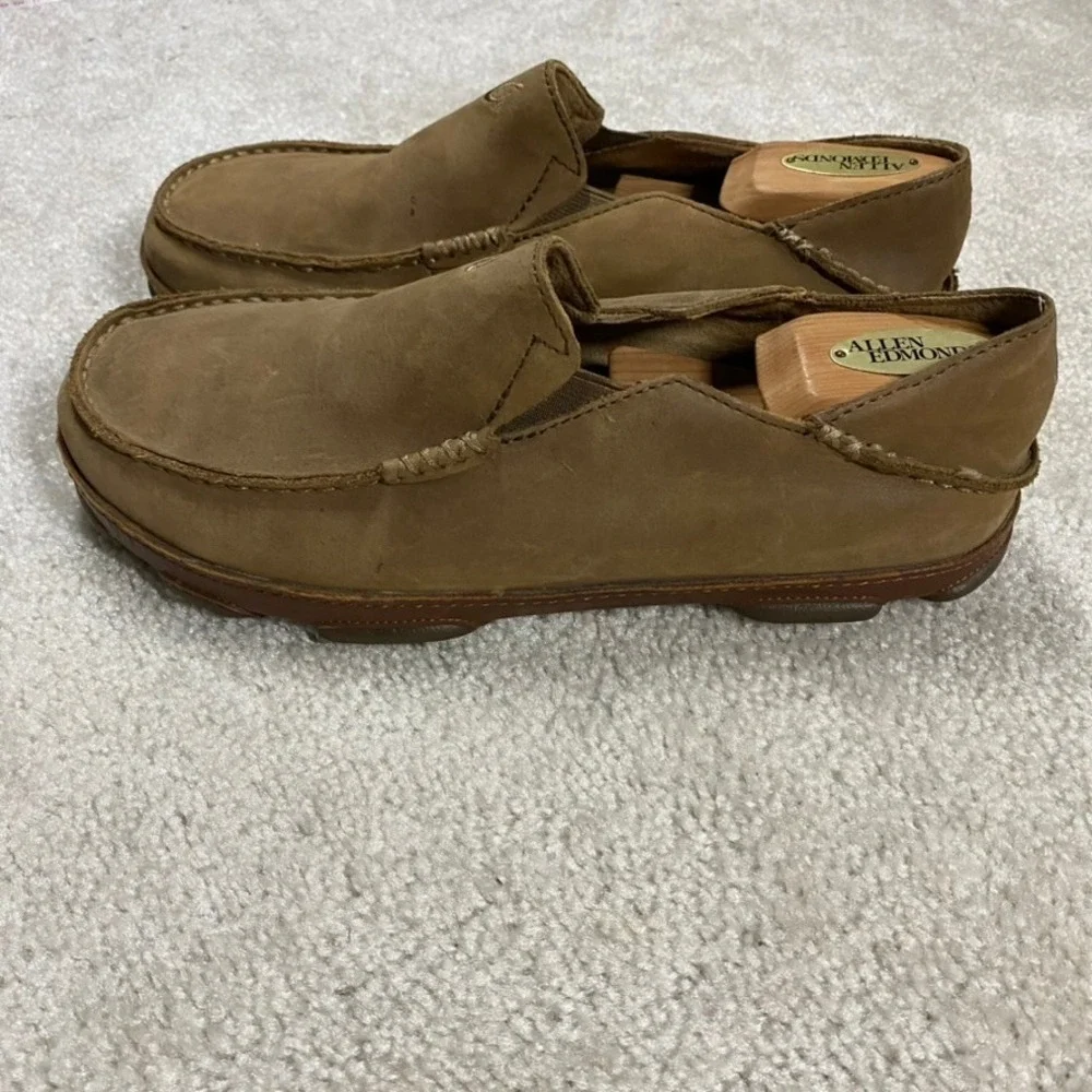 OluKai Moloa Shoes Mens 8 Leather Loafers Ray Toffee Slip On Driver Slipper
